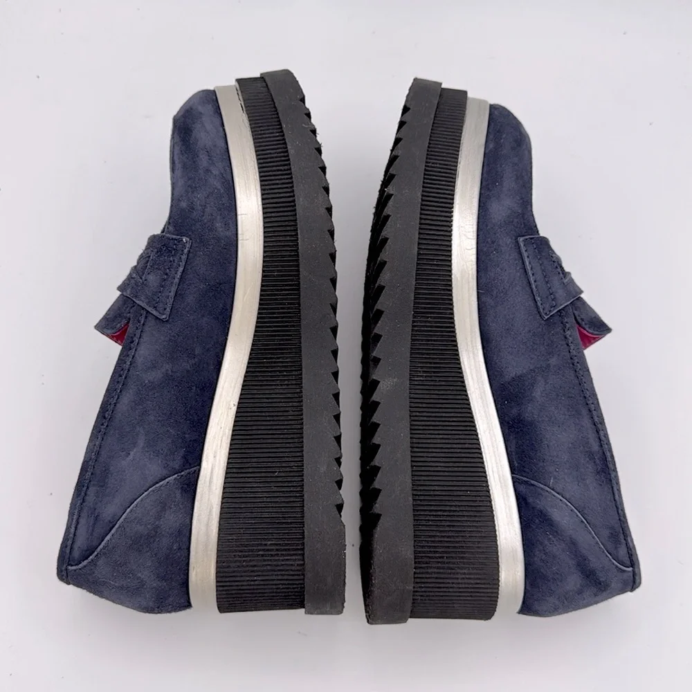 Marco Moreo Milano - women’s Hannah navy blue suede loafer platform shoes‎ 7 /38